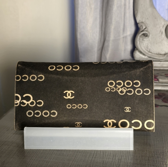 CHANEL Rare Vintage Long Coco Wallet. Canvas. Brown.VGUC - Picture 2 of 13